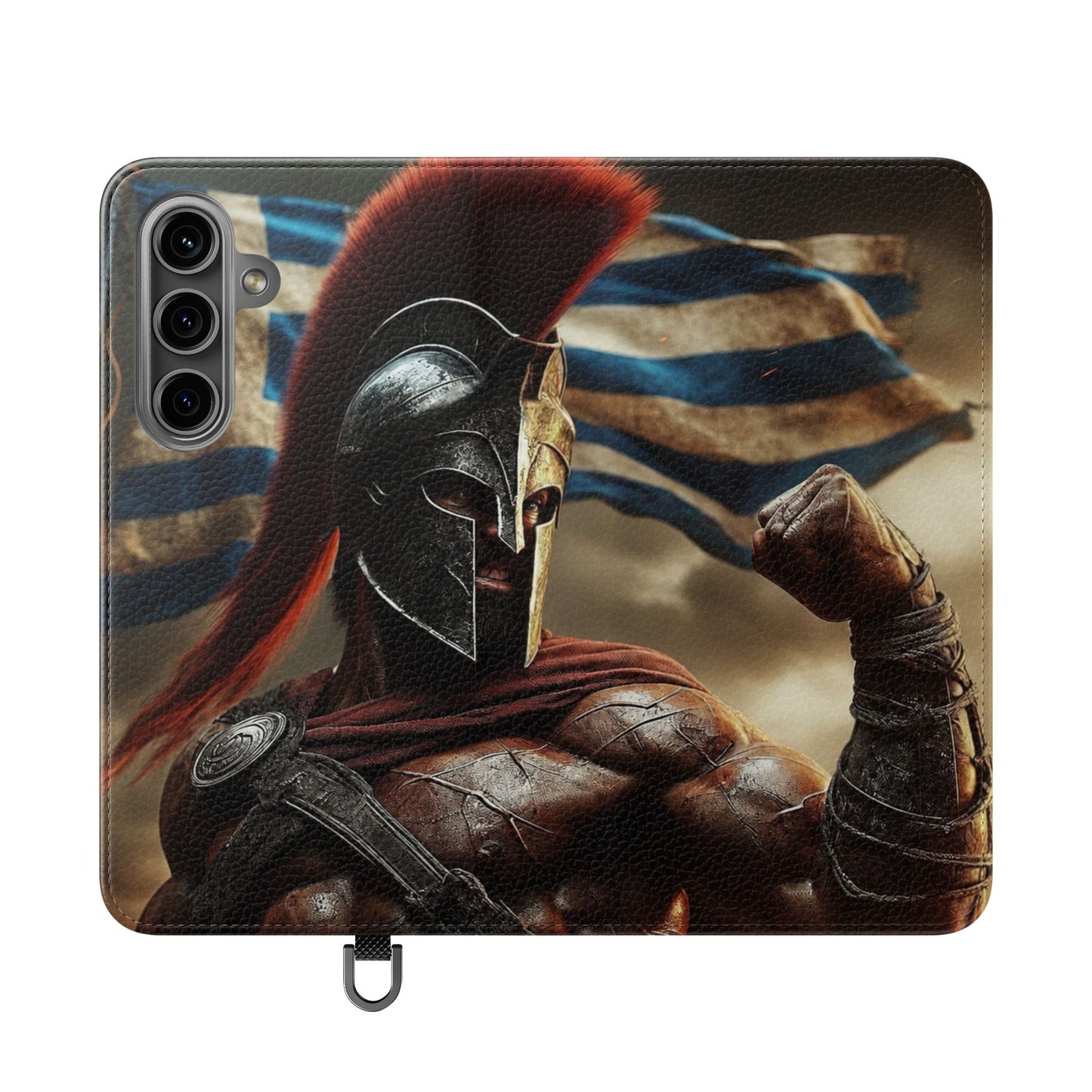 Spartan pride Flip Phone Case - Leather Wallet Flip Case with Greek Flag Design