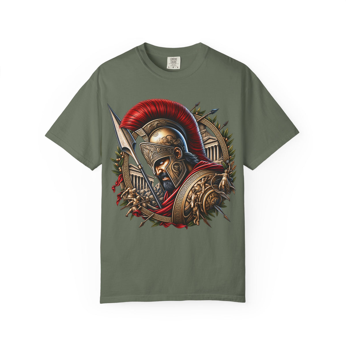 Spartan Warrior T-Shirt — Ancient Greek Helmet & Shield Graphic