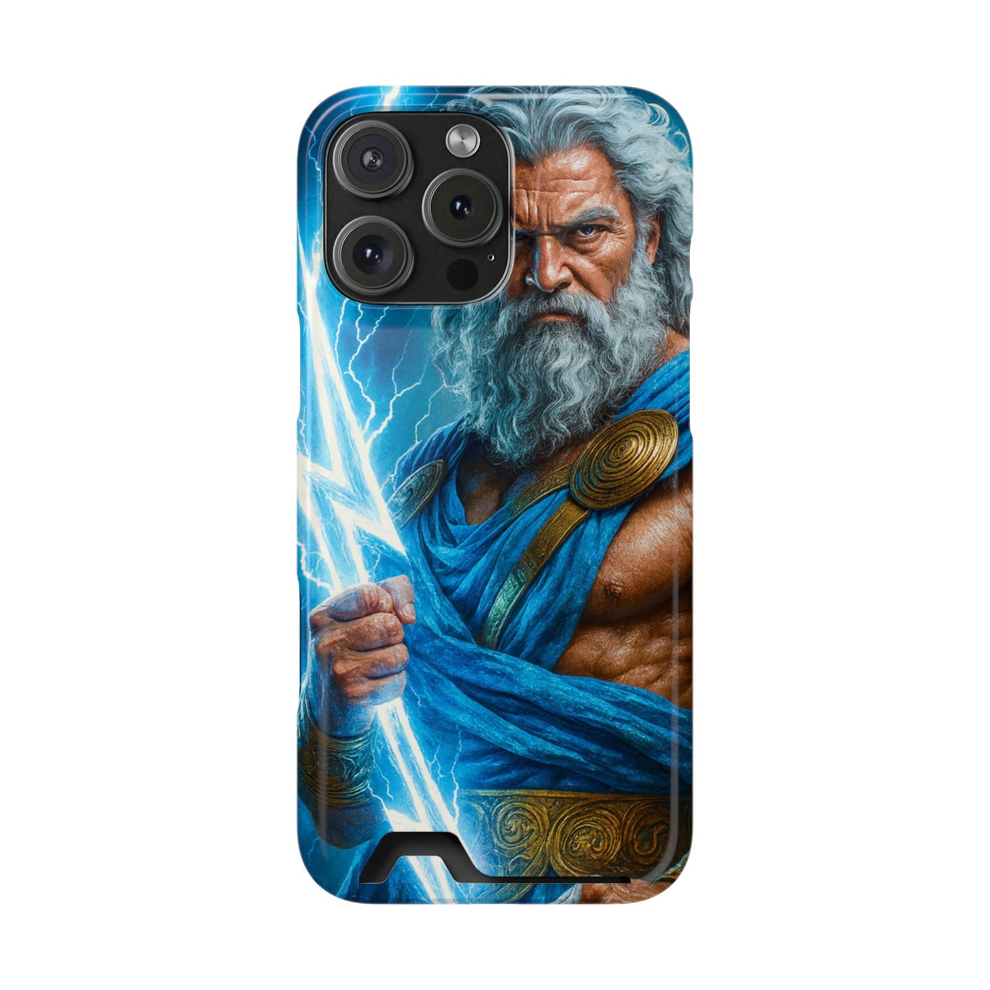 Zeus Lightning Phone Case with Card Holder — Mythic God Armor Design
