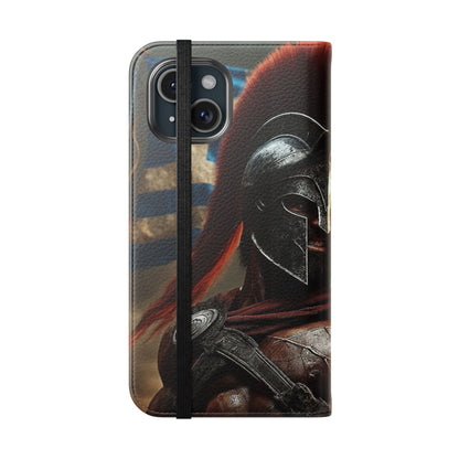 Spartan pride Flip Phone Case - Leather Wallet Flip Case with Greek Flag Design
