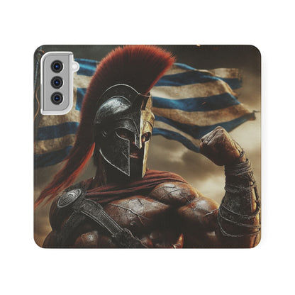 Spartan pride Flip Phone Case - Leather Wallet Flip Case with Greek Flag Design