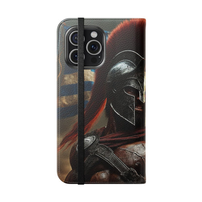 Spartan pride Flip Phone Case - Leather Wallet Flip Case with Greek Flag Design