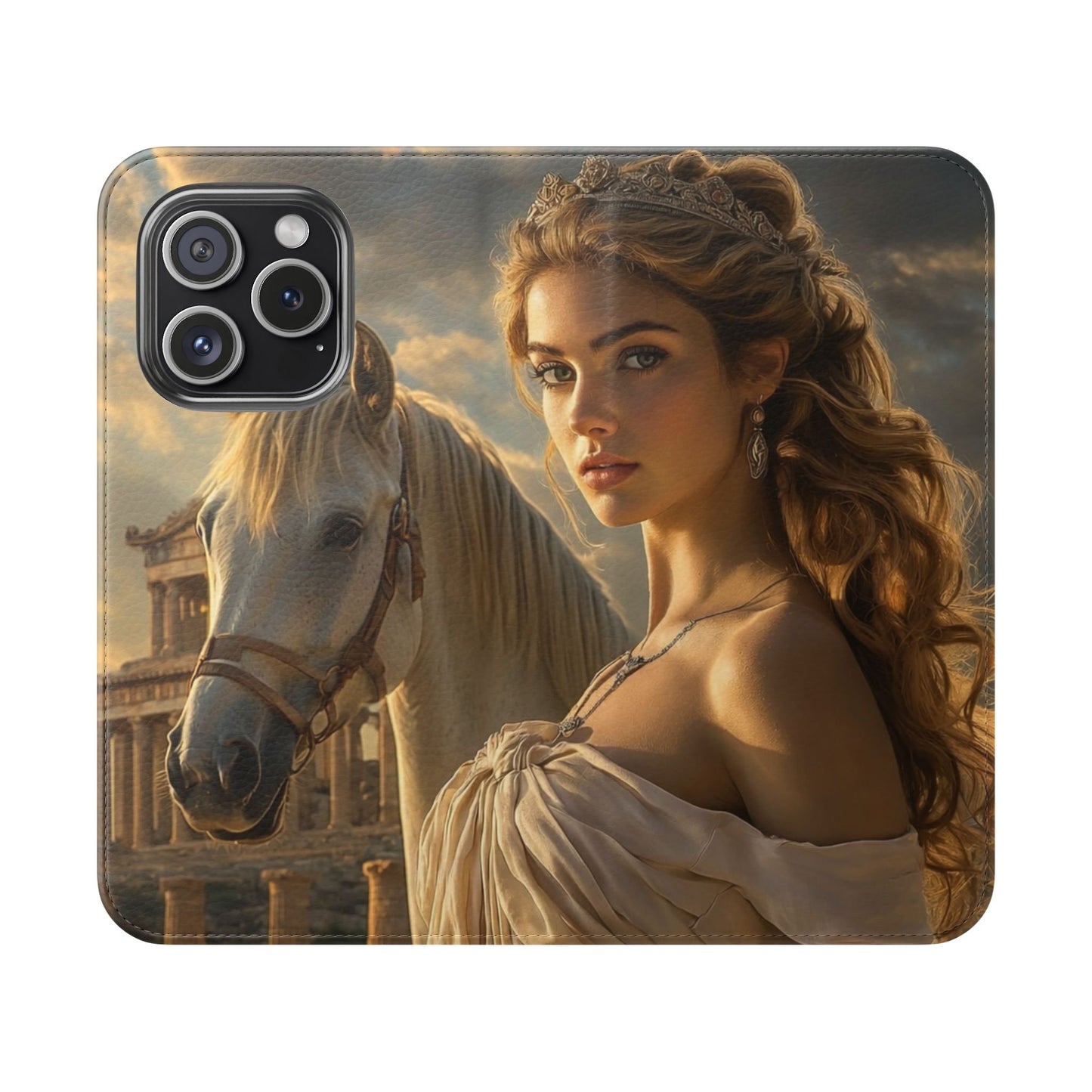Roman Goddess Horse Portrait Flip Case — Vintage Mythic Phone Wallet