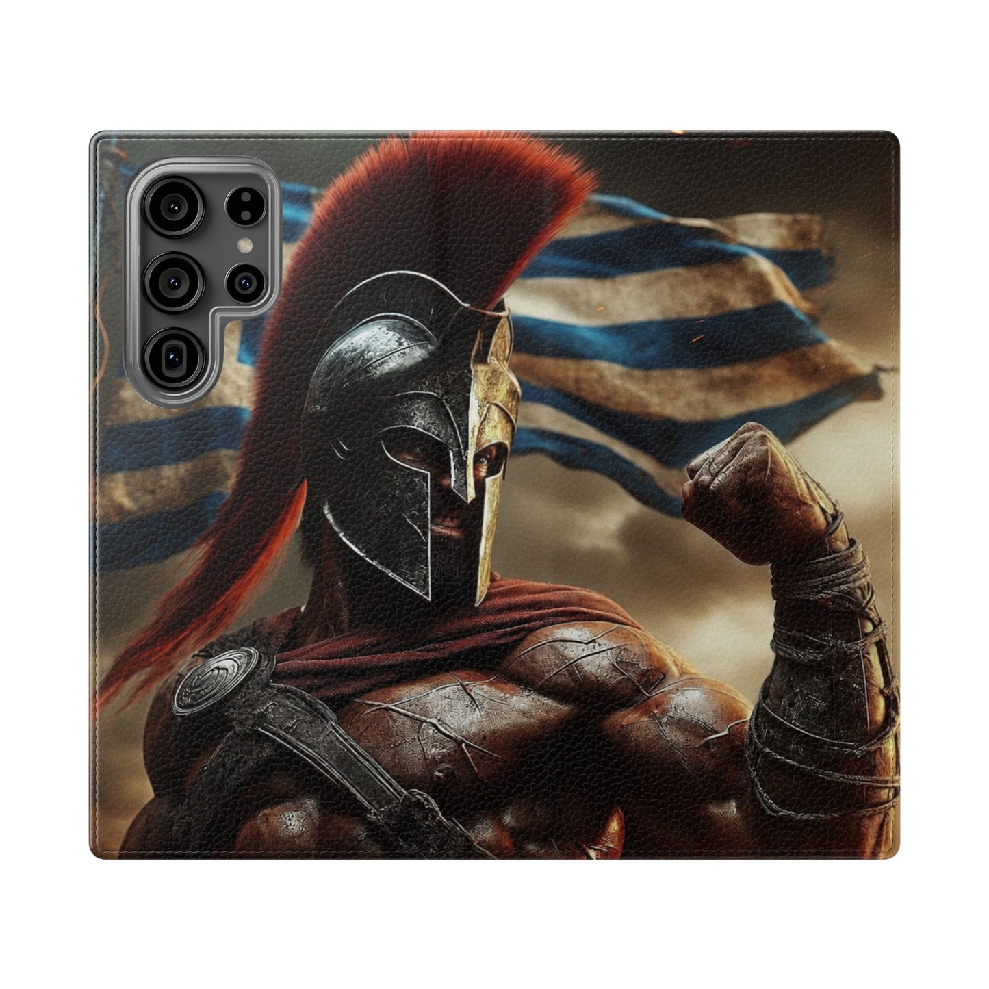 Spartan pride Flip Phone Case - Leather Wallet Flip Case with Greek Flag Design