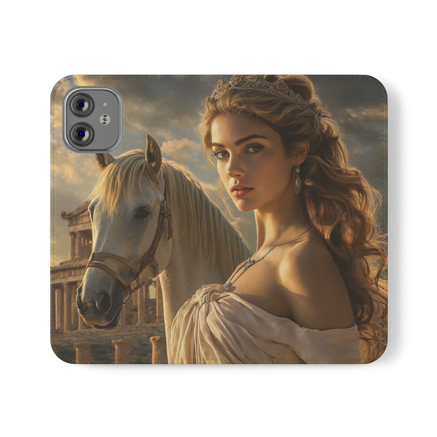 Roman Goddess Horse Portrait Flip Case — Vintage Mythic Phone Wallet