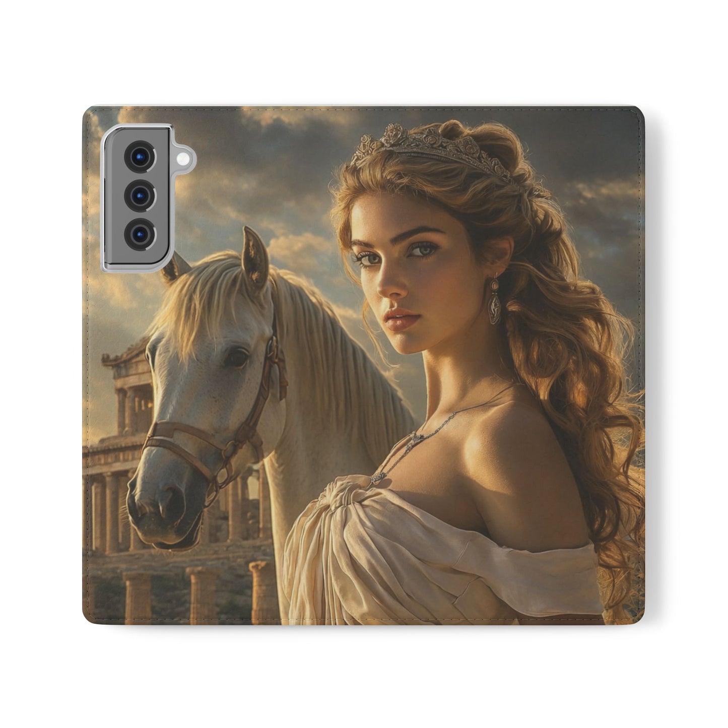 Roman Goddess Horse Portrait Flip Case — Vintage Mythic Phone Wallet