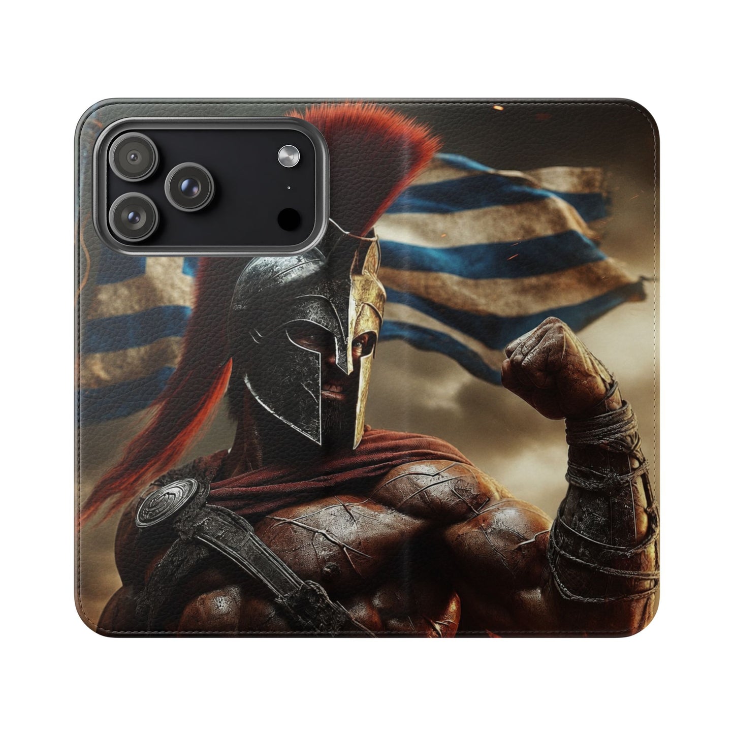 Spartan pride Flip Phone Case - Leather Wallet Flip Case with Greek Flag Design