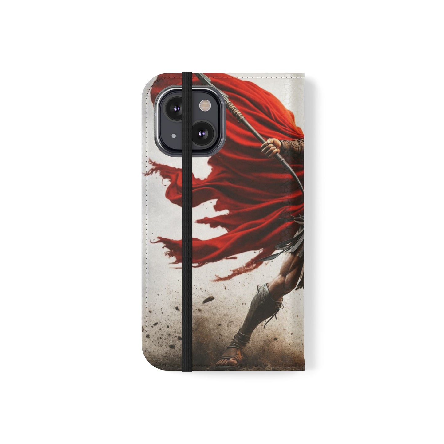Spartan Warrior Flip Phone Case - Leather Wallet Folio with Red Cape Battle Design