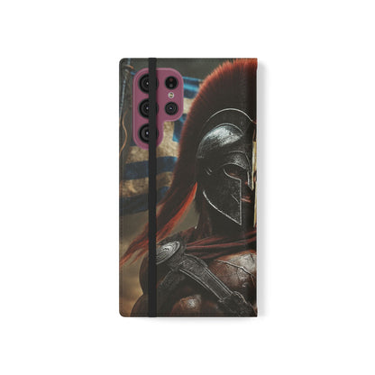 Spartan pride Flip Phone Case - Leather Wallet Flip Case with Greek Flag Design