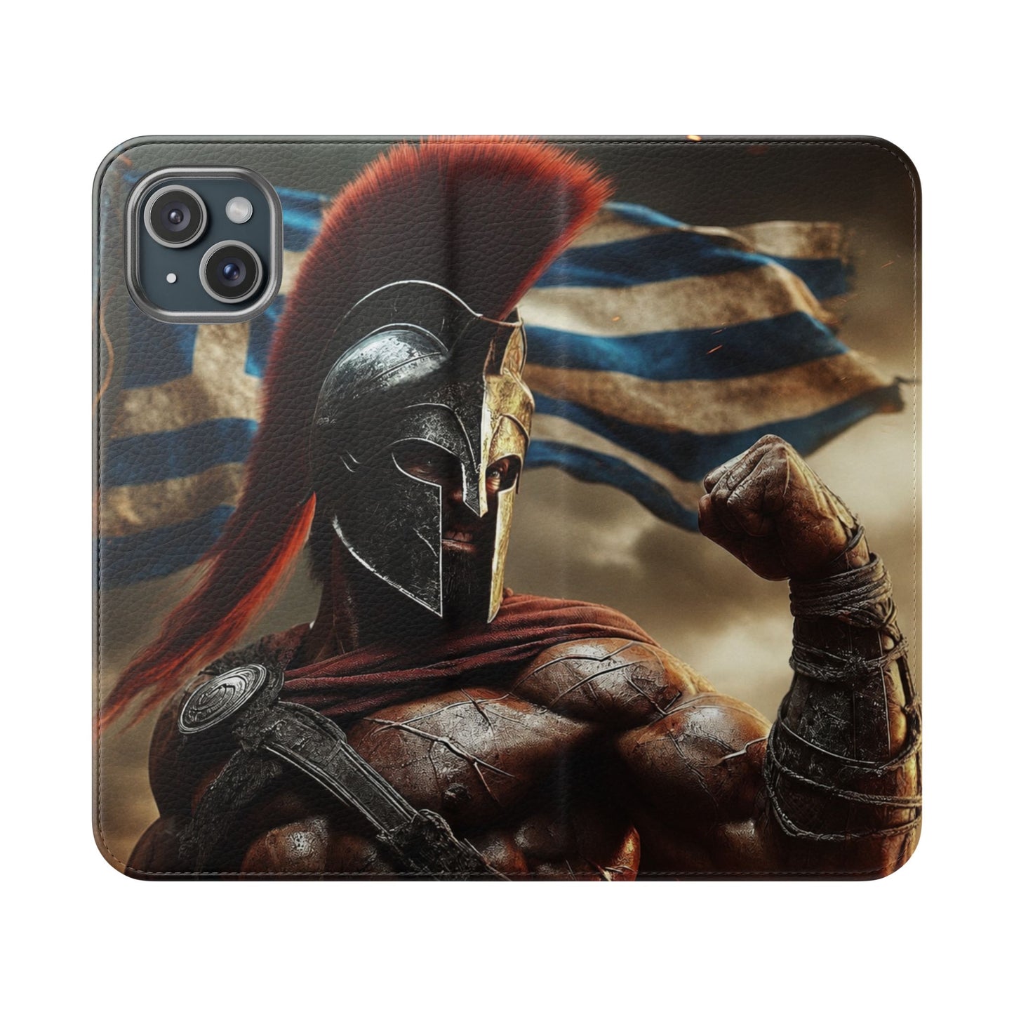 Spartan pride Flip Phone Case - Leather Wallet Flip Case with Greek Flag Design
