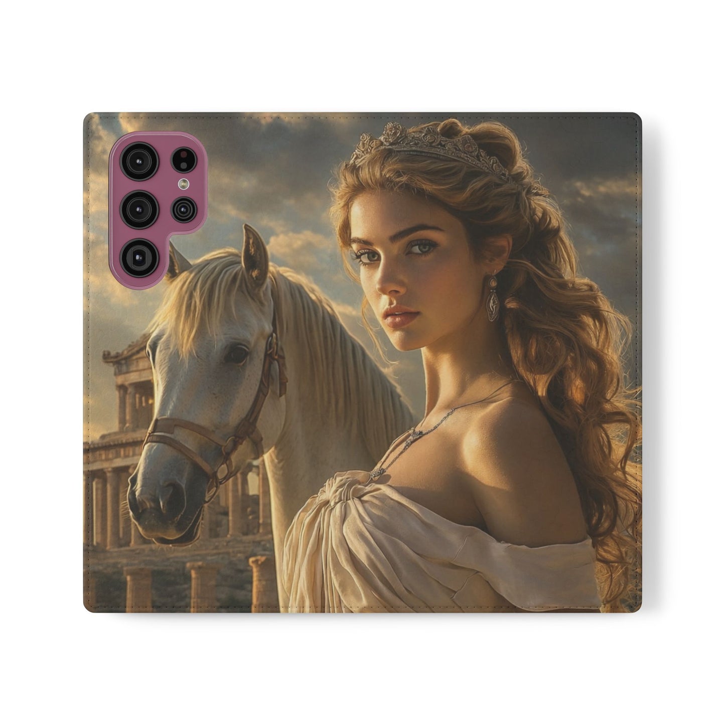 Roman Goddess Horse Portrait Flip Case — Vintage Mythic Phone Wallet