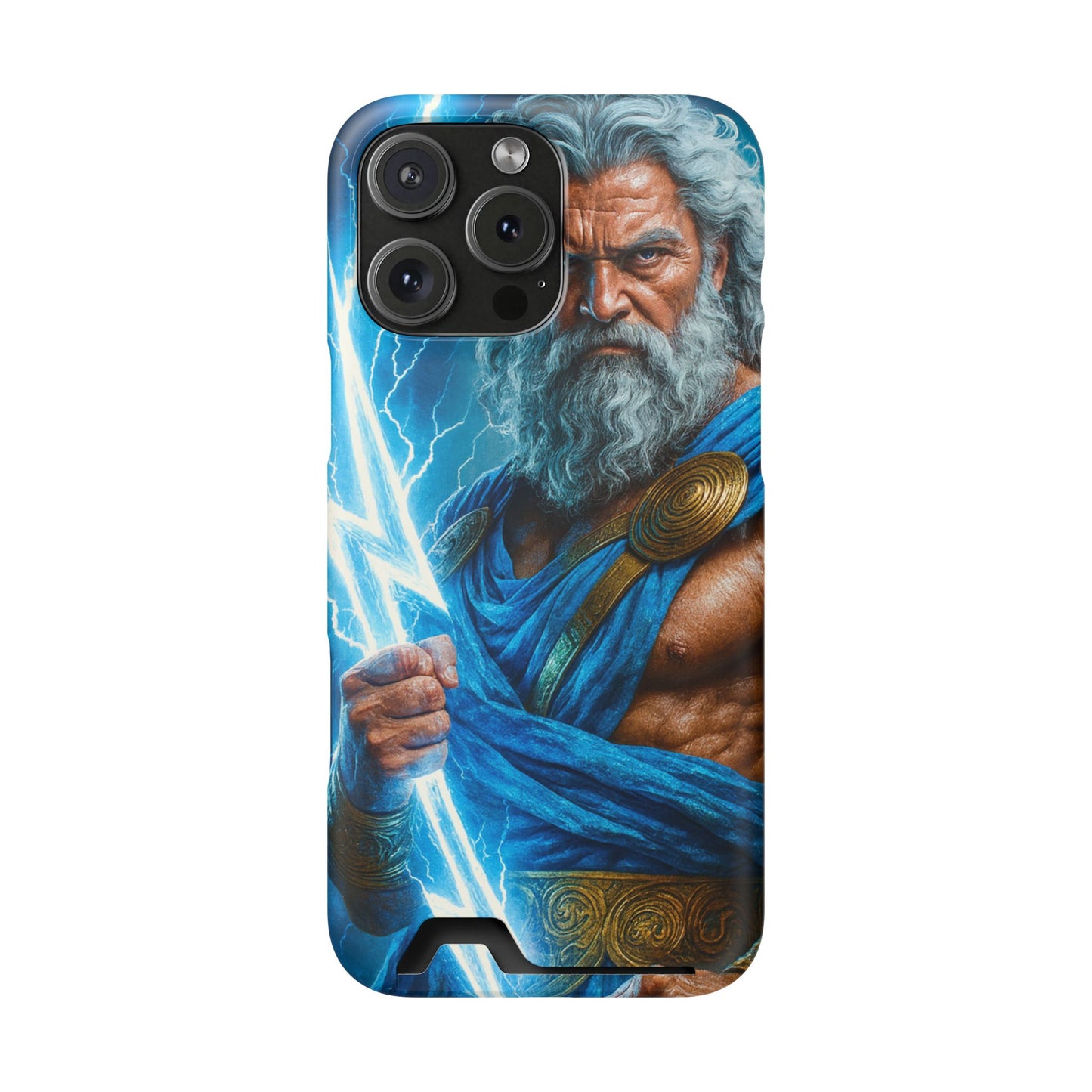 Zeus Lightning Phone Case with Card Holder — Mythic God Armor Design