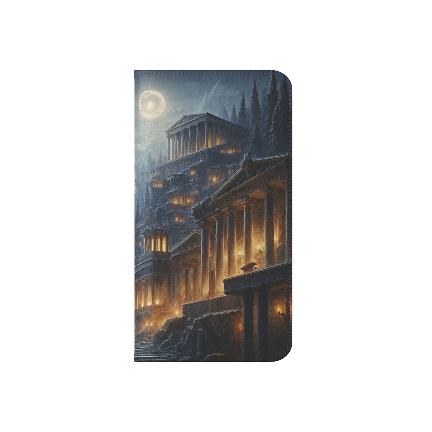 Wolf at Moonlit Ruins Flip Case — Mystical Nightscape Phone Wallet