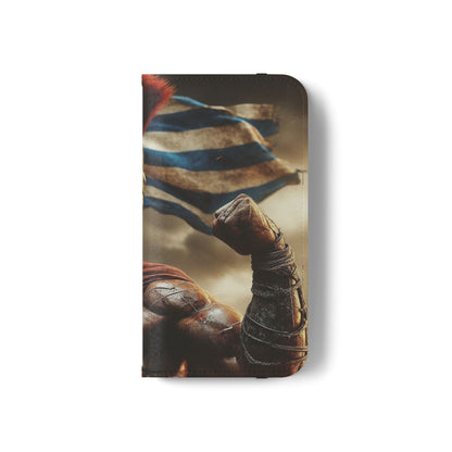 Spartan pride Flip Phone Case - Leather Wallet Flip Case with Greek Flag Design