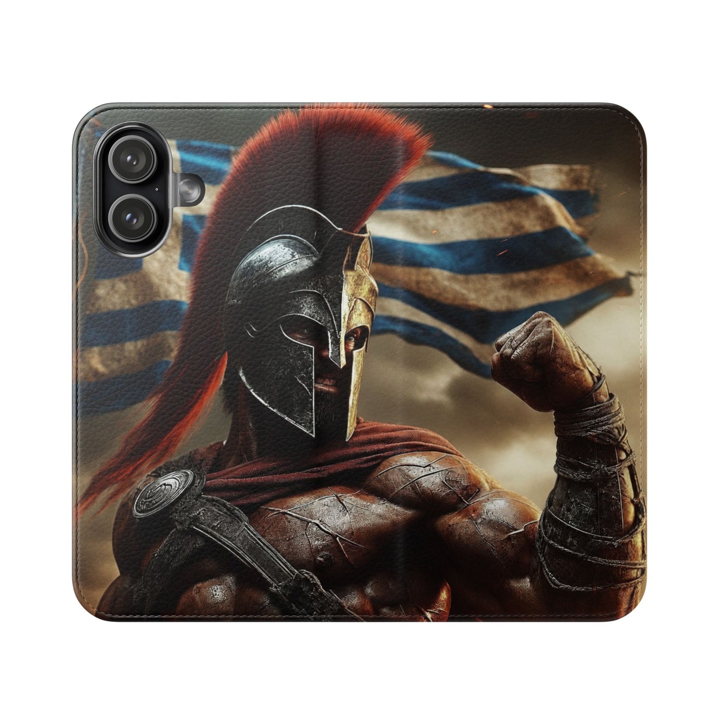 Spartan pride Flip Phone Case - Leather Wallet Flip Case with Greek Flag Design