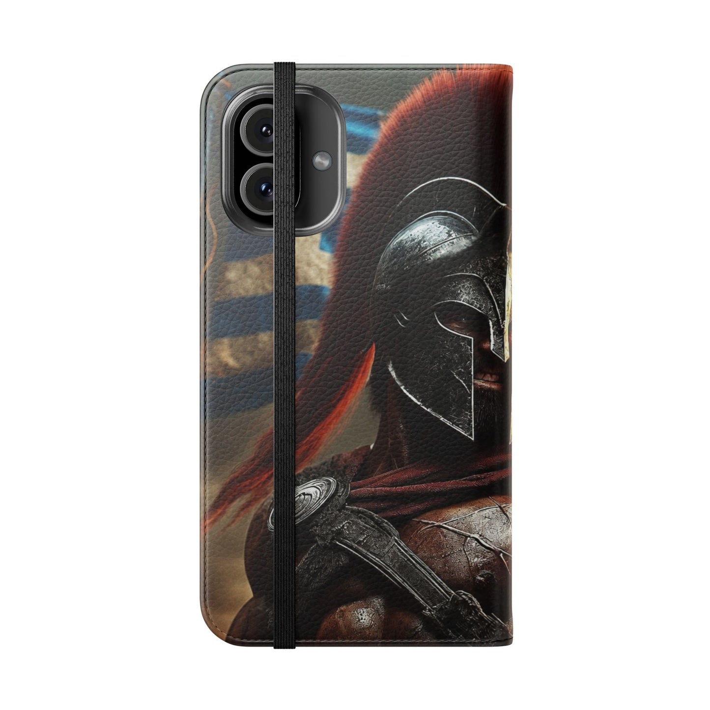 Spartan pride Flip Phone Case - Leather Wallet Flip Case with Greek Flag Design