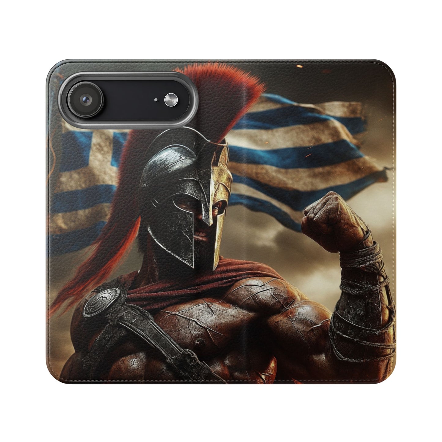 Spartan pride Flip Phone Case - Leather Wallet Flip Case with Greek Flag Design