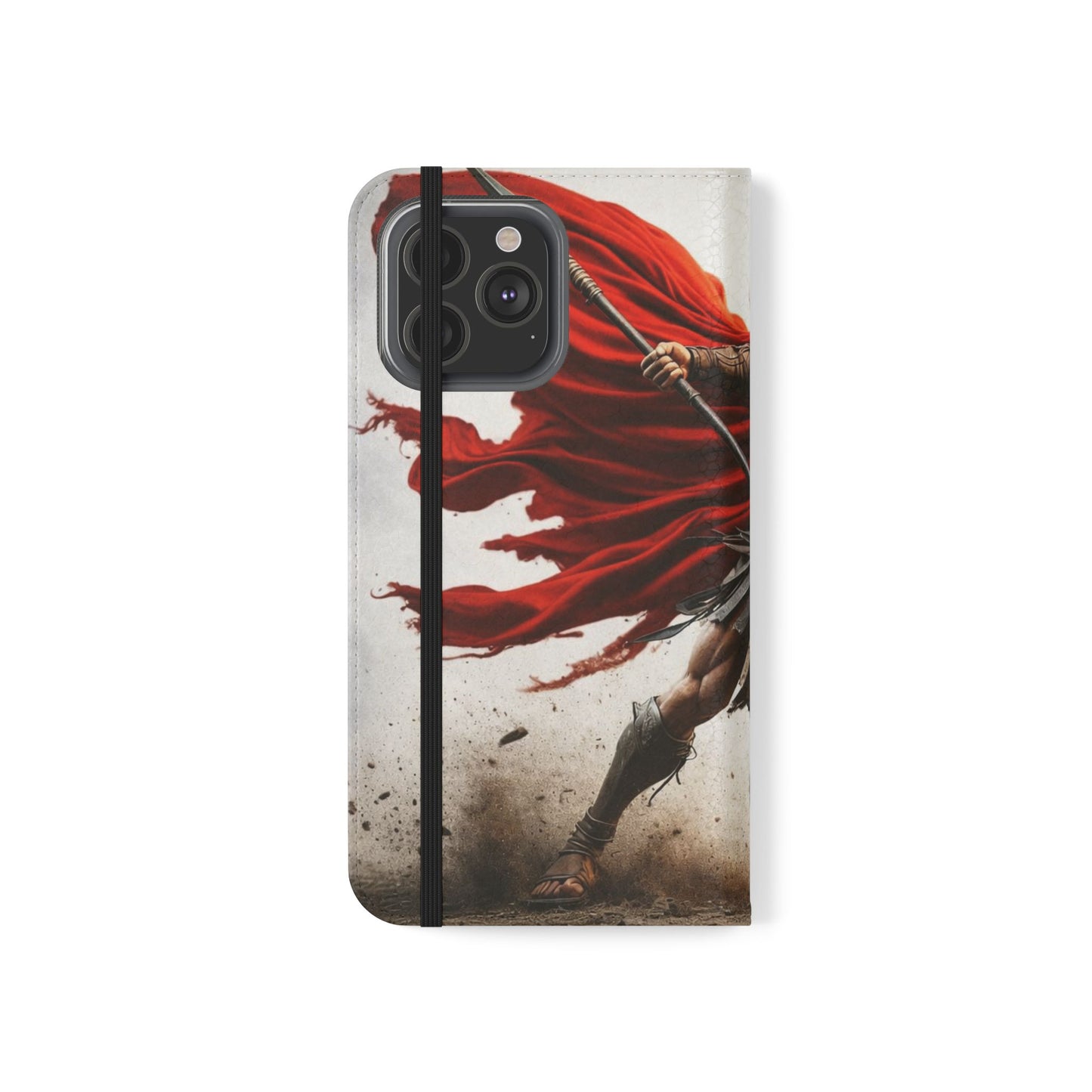 Spartan Warrior Flip Phone Case - Leather Wallet Folio with Red Cape Battle Design