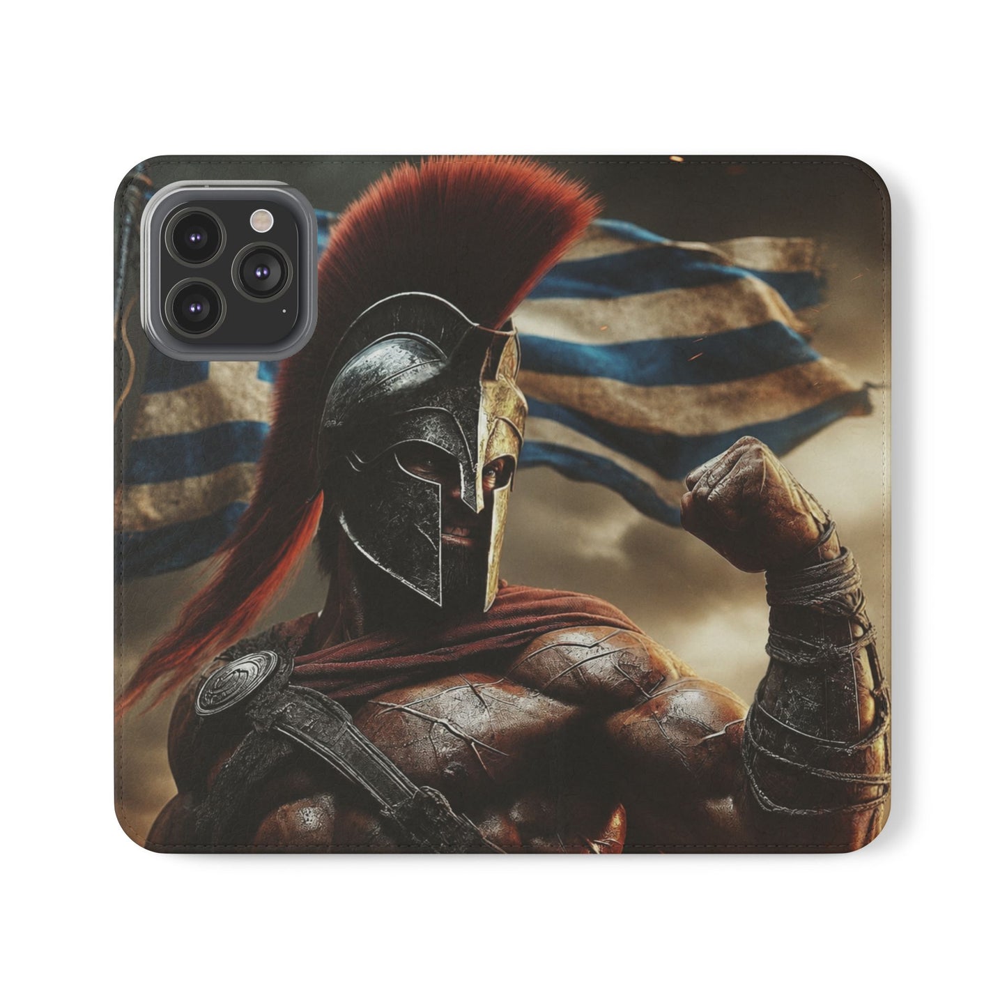 Spartan pride Flip Phone Case - Leather Wallet Flip Case with Greek Flag Design