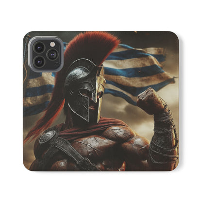 Spartan pride Flip Phone Case - Leather Wallet Flip Case with Greek Flag Design