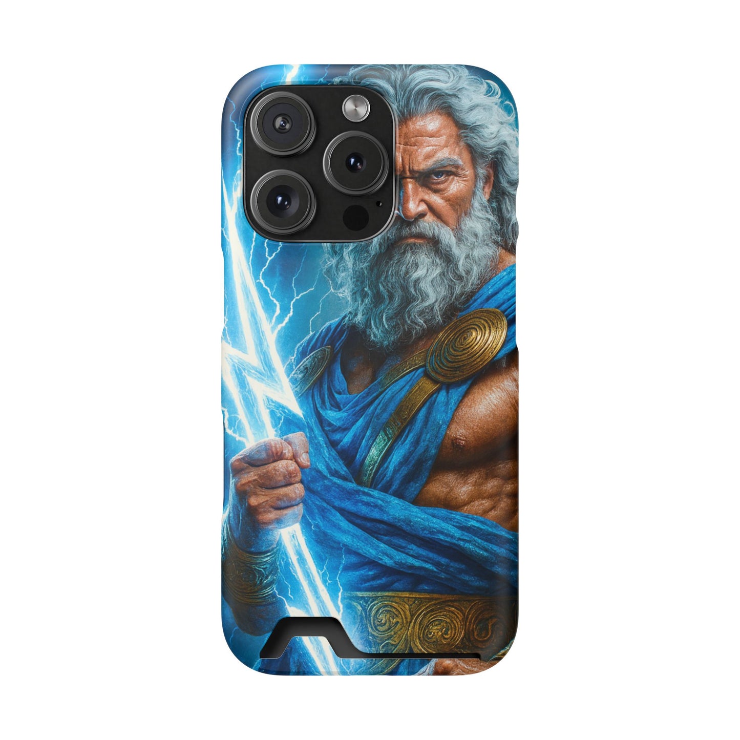 Zeus Lightning Phone Case with Card Holder — Mythic God Armor Design