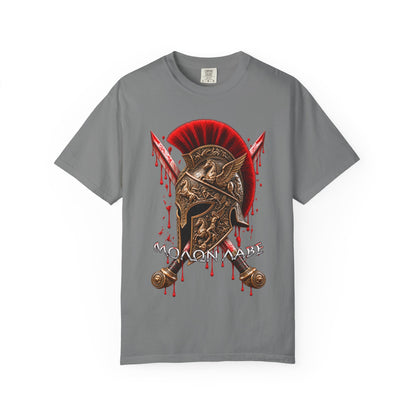 Spartan Helmet & Swords T-Shirt — 'Molon Labe' Blood-Drip Warrior Tee