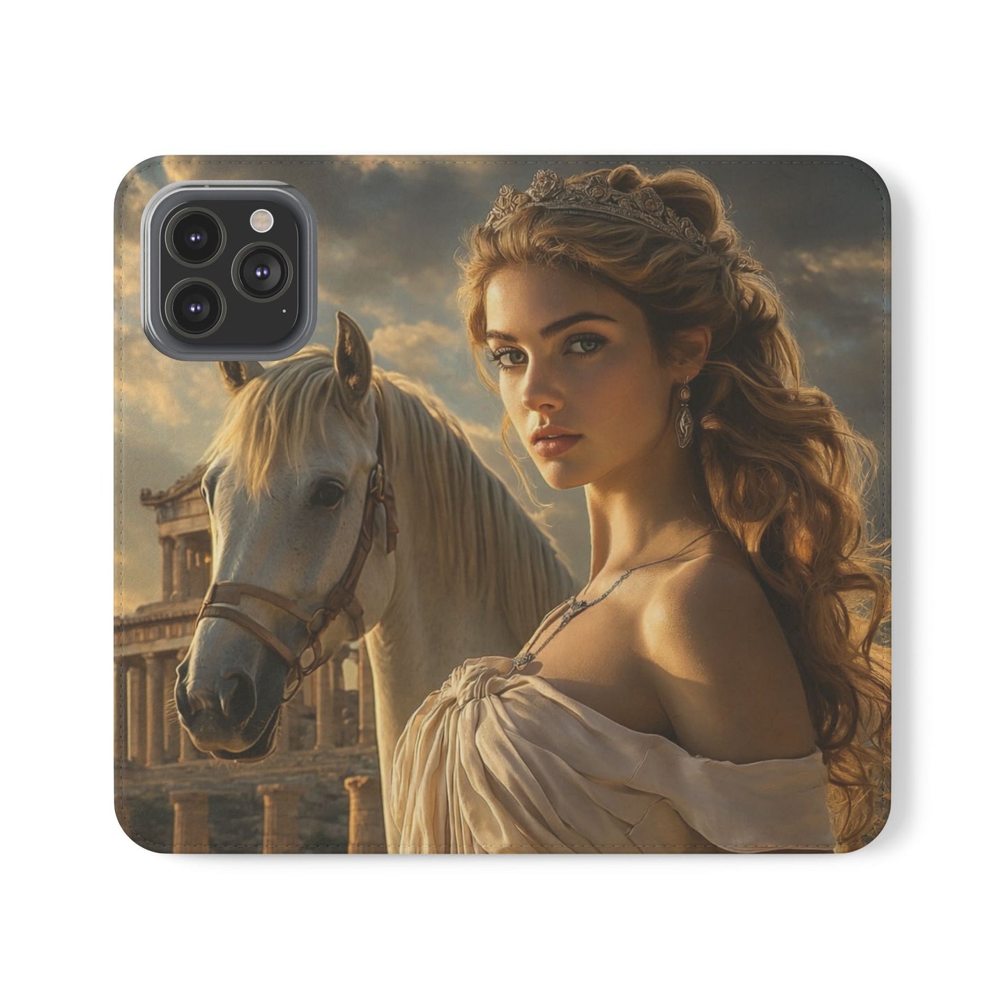 Roman Goddess Horse Portrait Flip Case — Vintage Mythic Phone Wallet