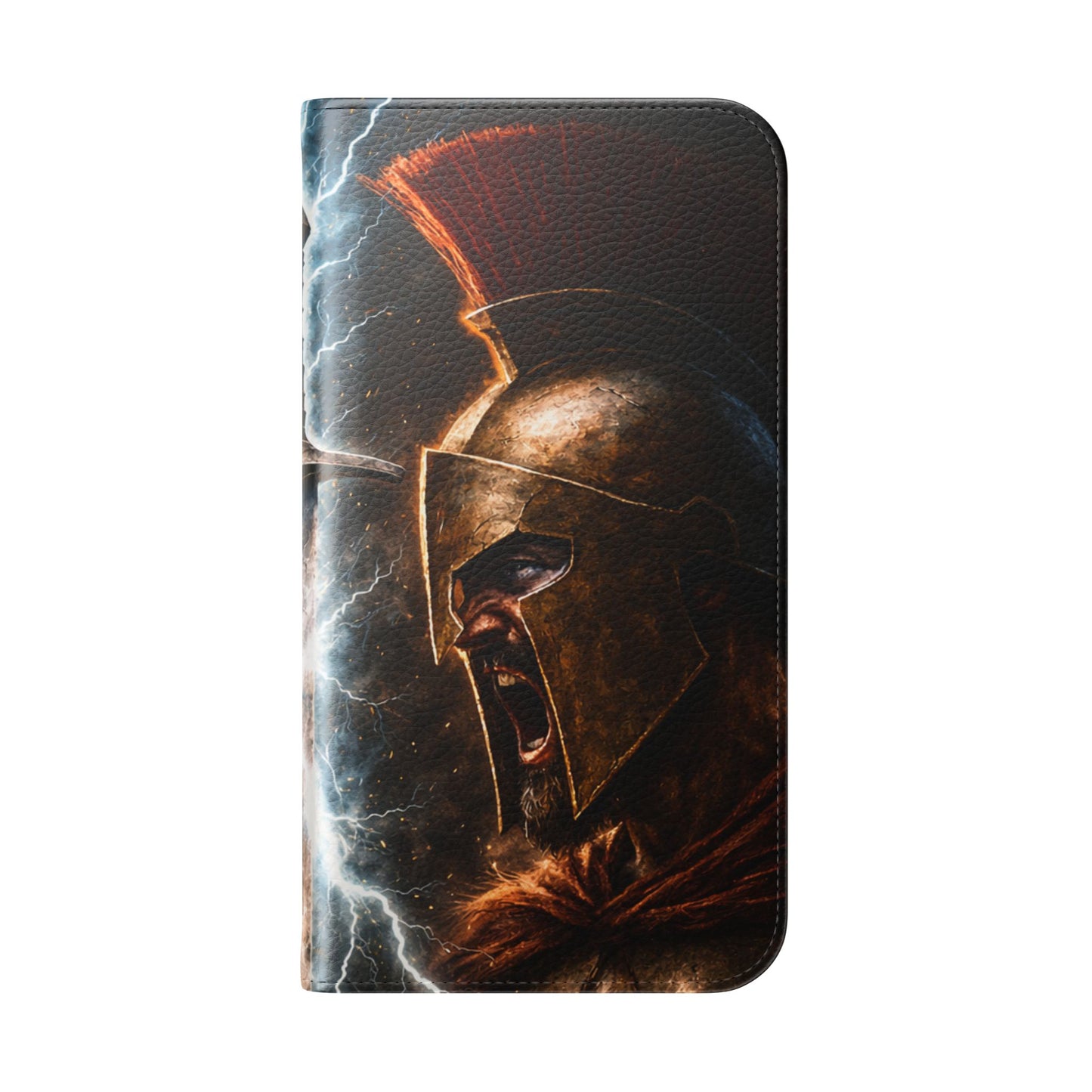 Warrior Lion & Spartan Helmet Flip Phone Case  Leather Folio Wallet Cover