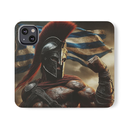 Spartan pride Flip Phone Case - Leather Wallet Flip Case with Greek Flag Design