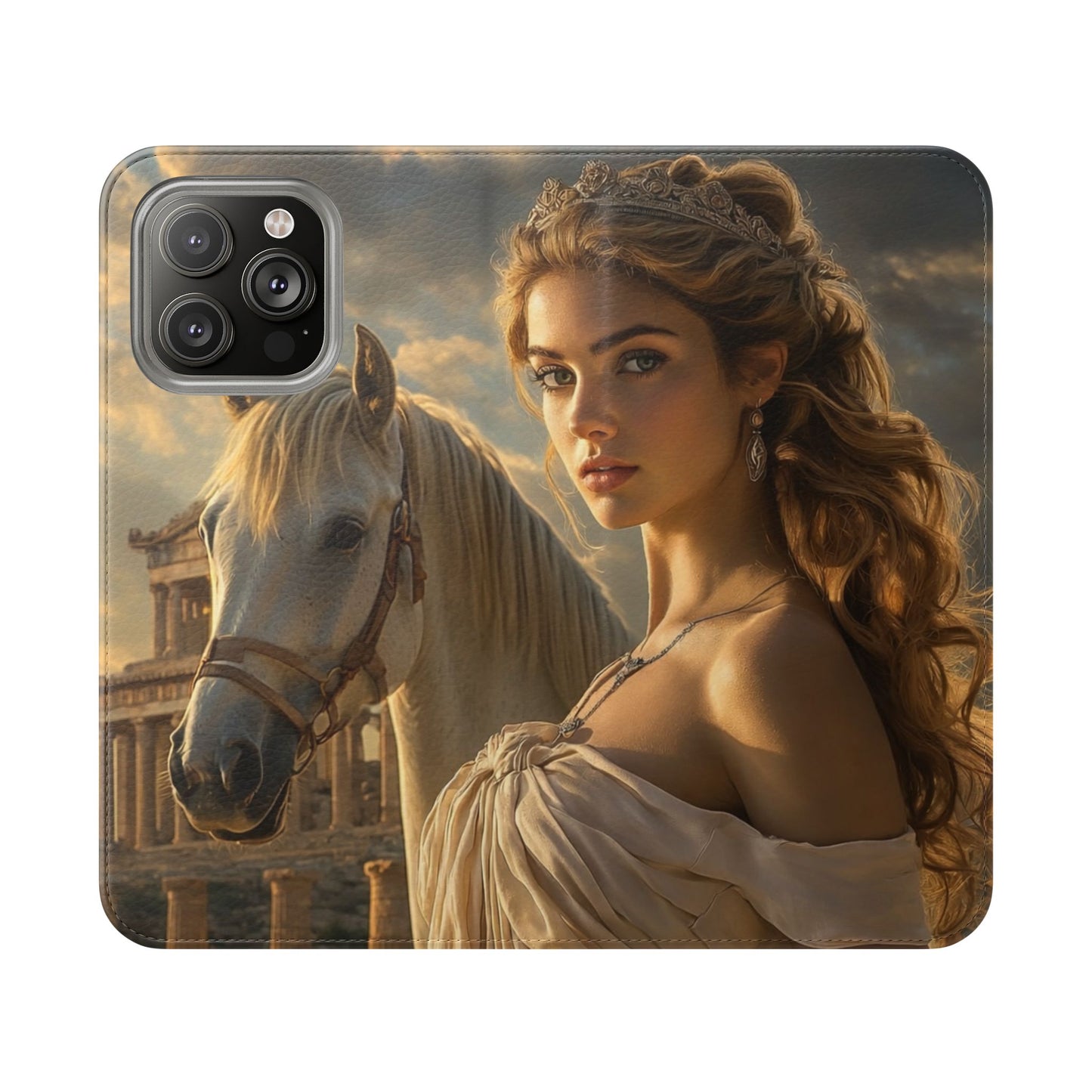 Roman Goddess Horse Portrait Flip Case — Vintage Mythic Phone Wallet