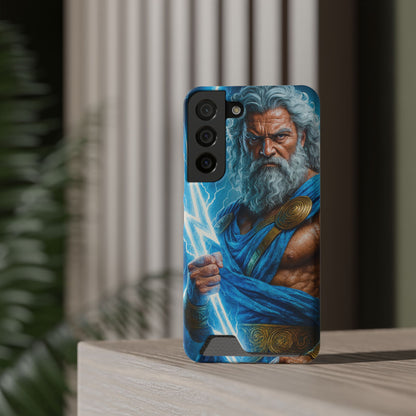 Zeus Lightning Phone Case with Card Holder — Mythic God Armor Design