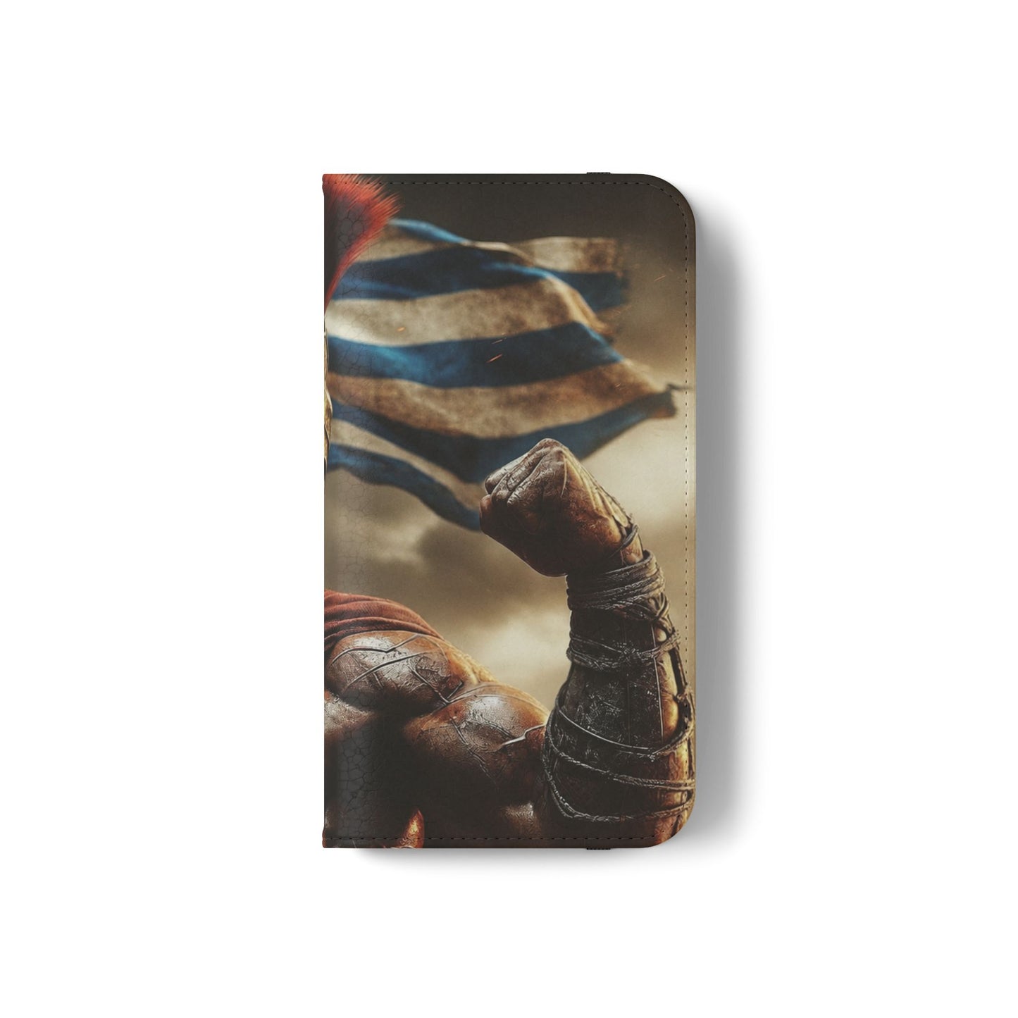 Spartan pride Flip Phone Case - Leather Wallet Flip Case with Greek Flag Design