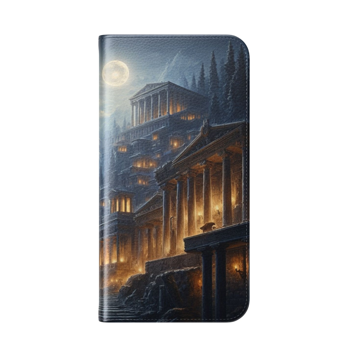 Wolf at Moonlit Ruins Flip Case — Mystical Nightscape Phone Wallet