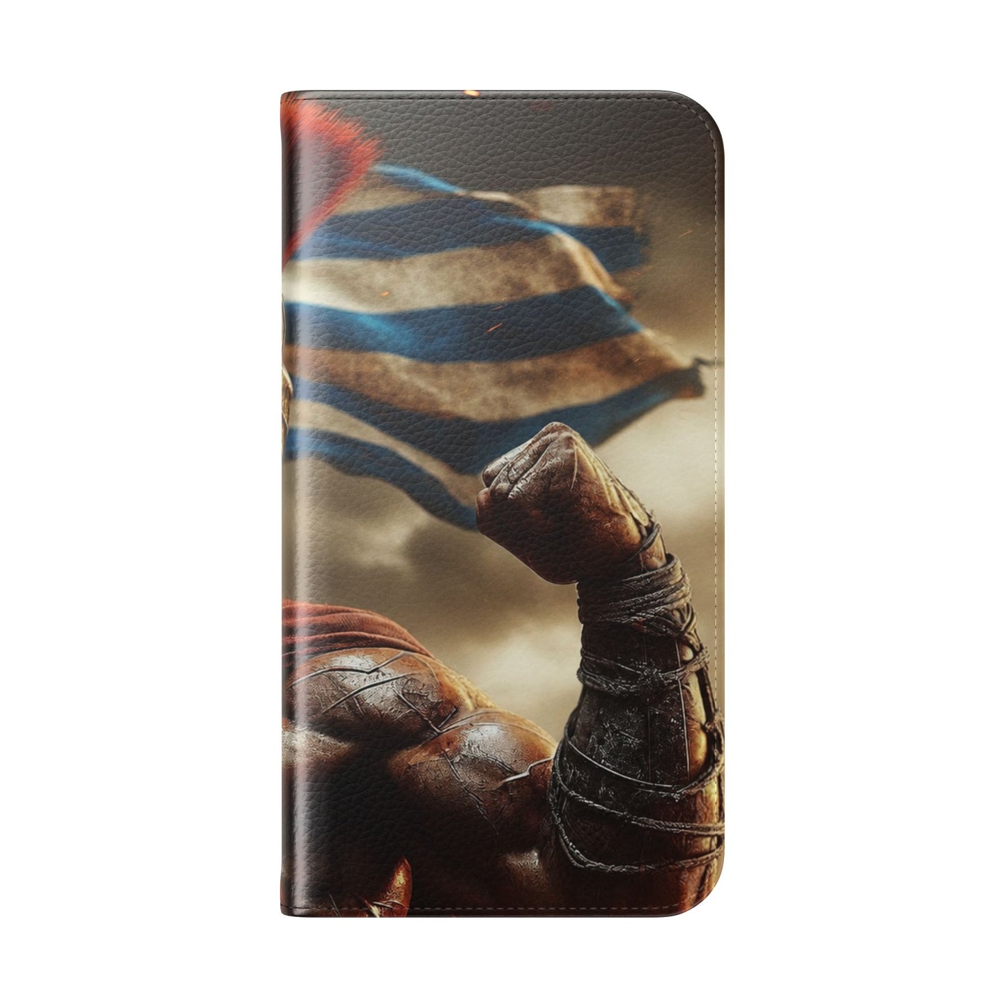 Spartan pride Flip Phone Case - Leather Wallet Flip Case with Greek Flag Design