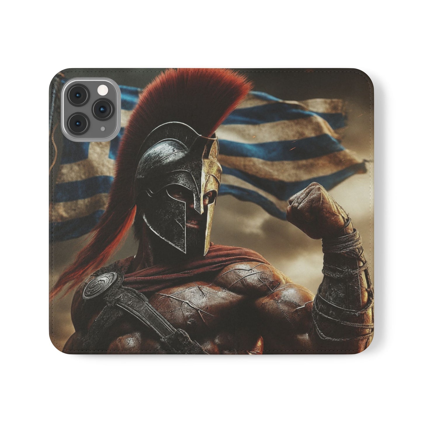 Spartan pride Flip Phone Case - Leather Wallet Flip Case with Greek Flag Design
