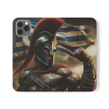 Spartan pride Flip Phone Case - Leather Wallet Flip Case with Greek Flag Design