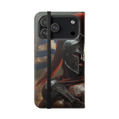 Spartan pride Flip Phone Case - Leather Wallet Flip Case with Greek Flag Design