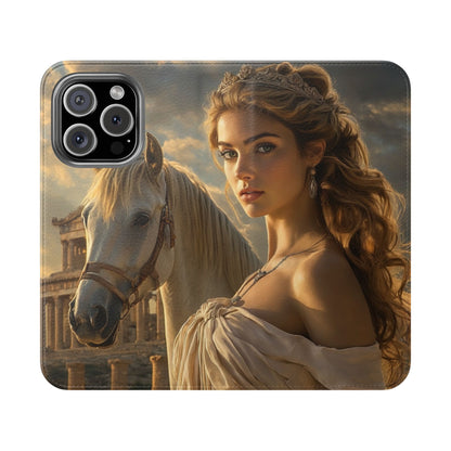 Roman Goddess Horse Portrait Flip Case — Vintage Mythic Phone Wallet