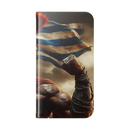 Spartan pride Flip Phone Case - Leather Wallet Flip Case with Greek Flag Design