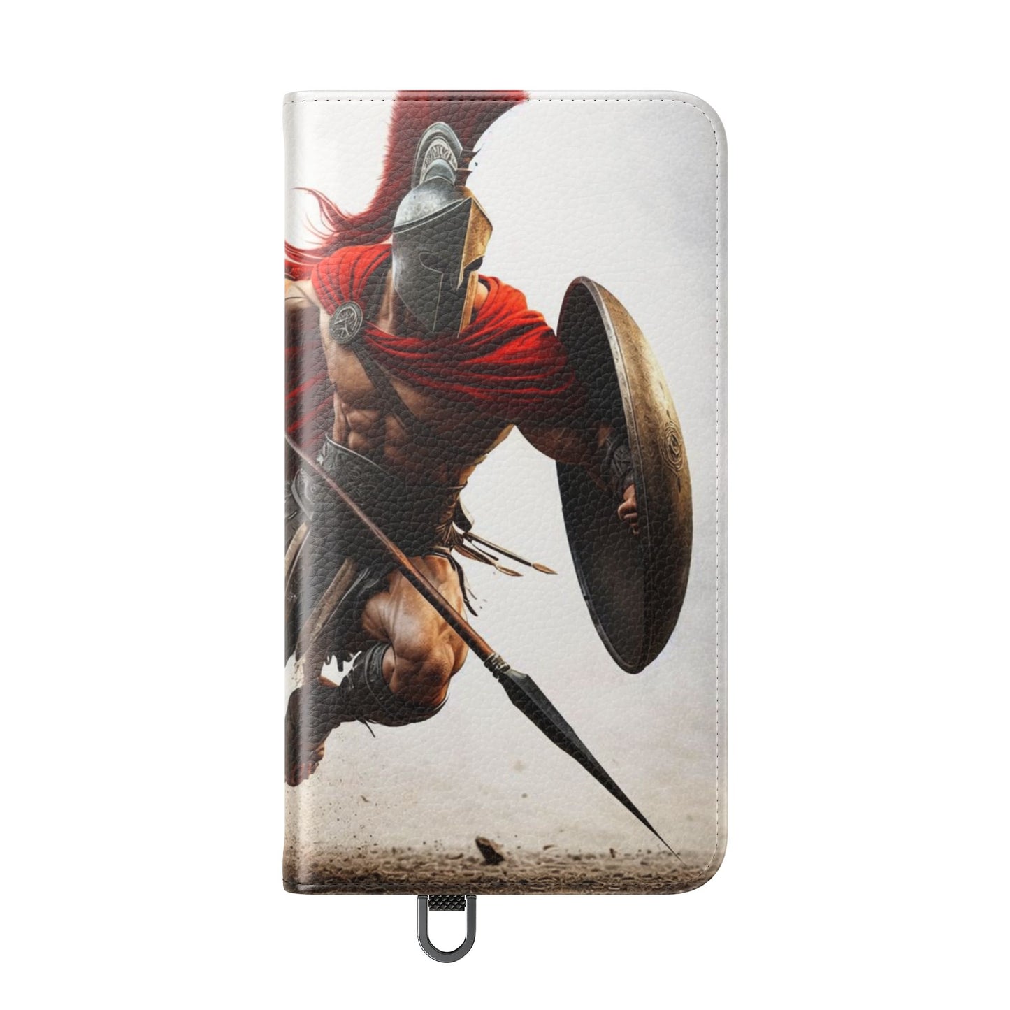 Spartan Warrior Flip Phone Case - Leather Wallet Folio with Red Cape Battle Design