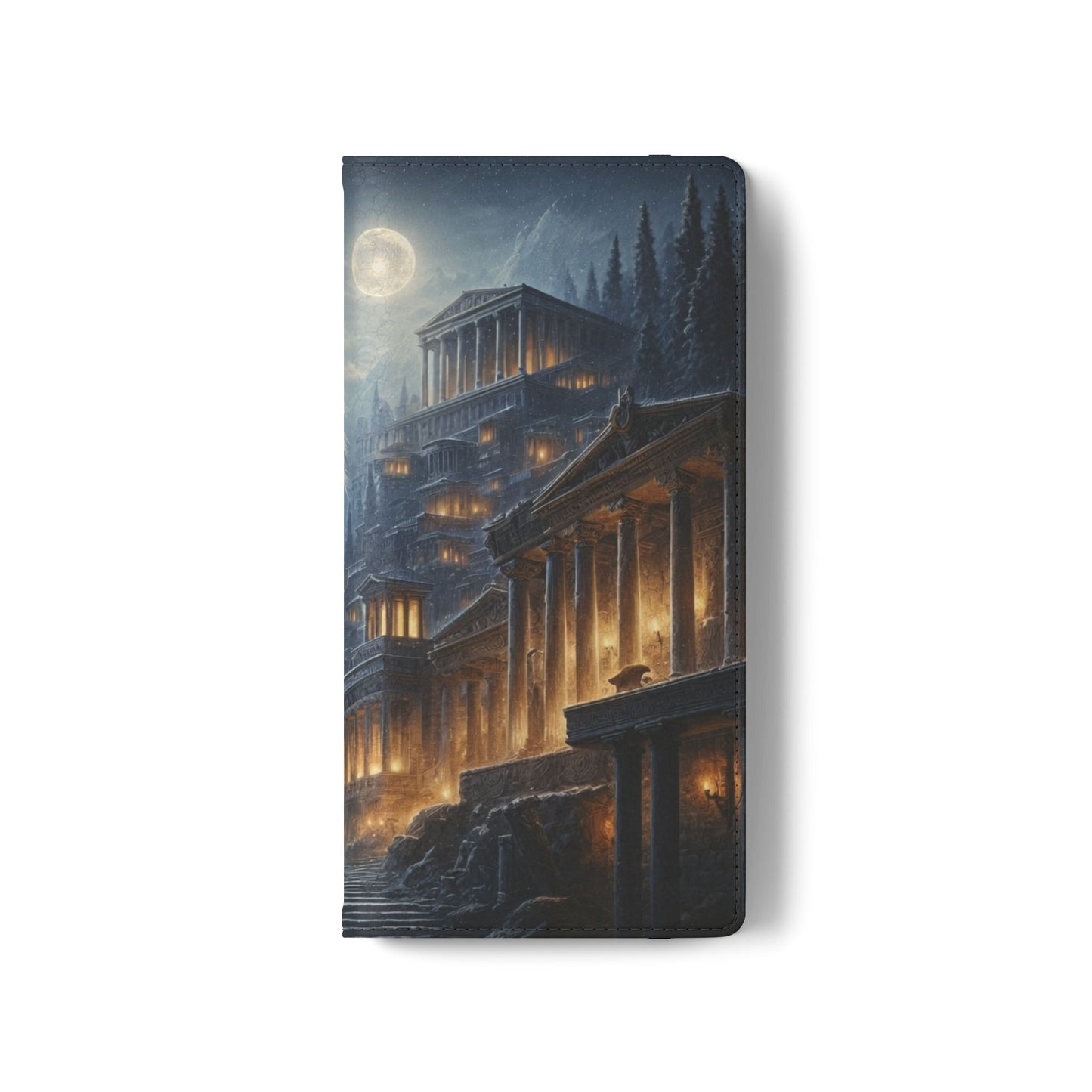 Wolf at Moonlit Ruins Flip Case — Mystical Nightscape Phone Wallet
