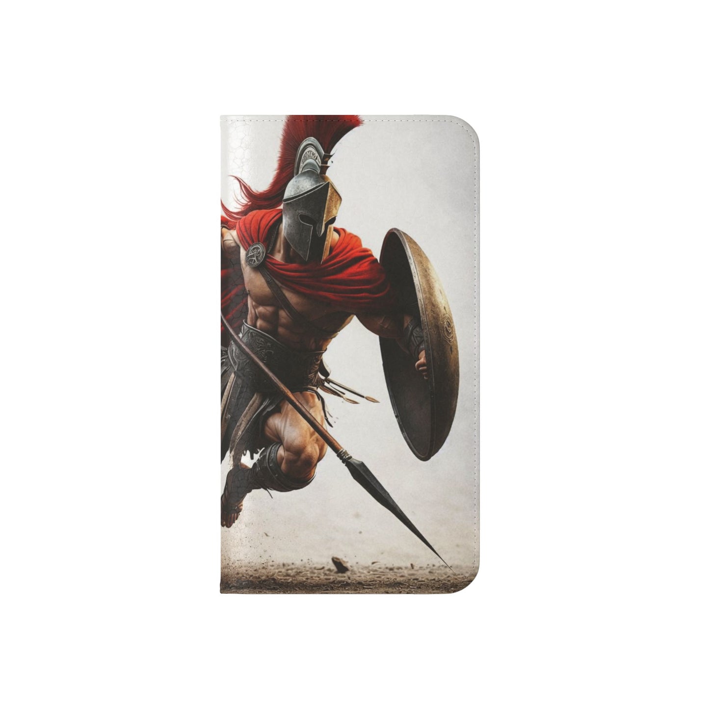 Spartan Warrior Flip Phone Case - Leather Wallet Folio with Red Cape Battle Design