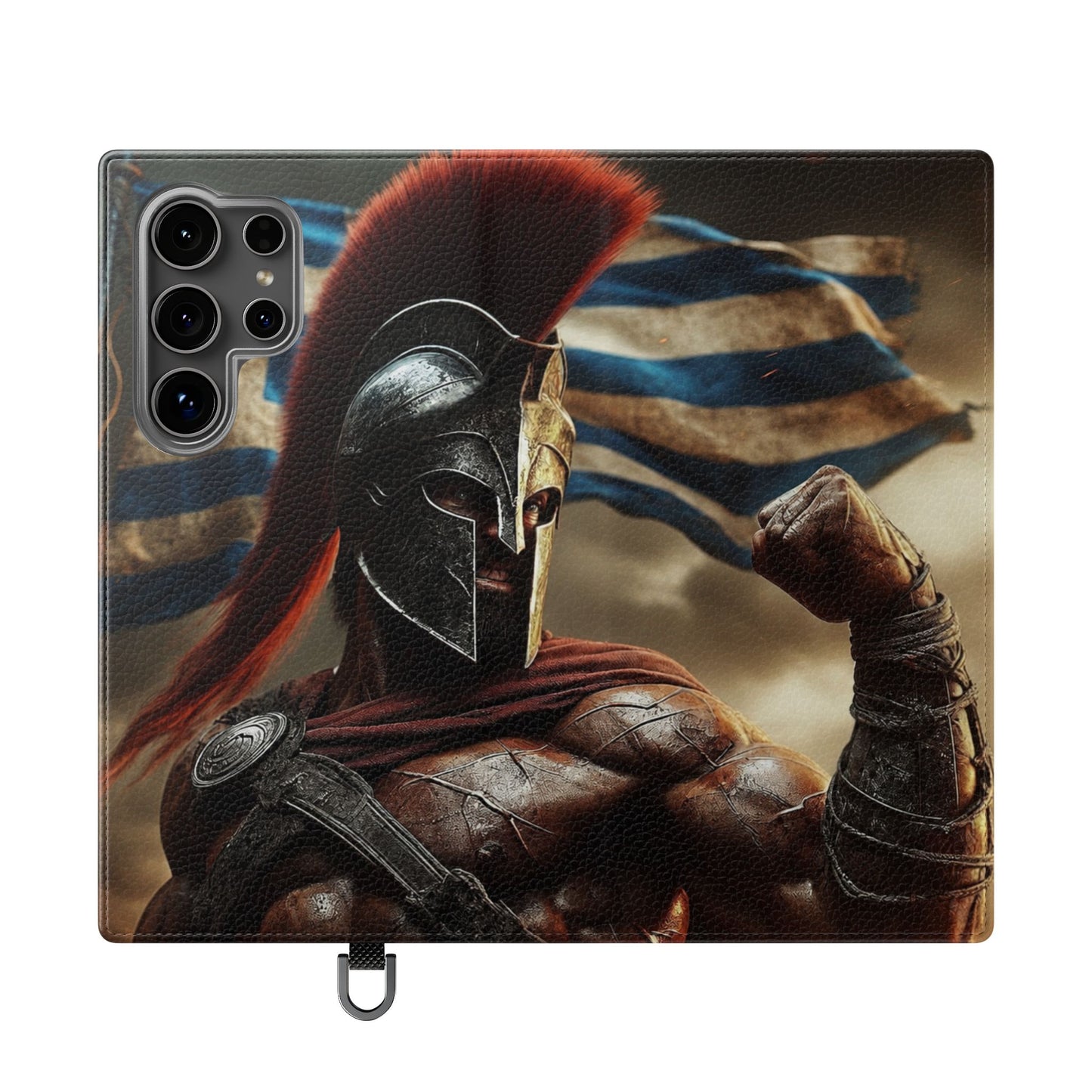 Spartan pride Flip Phone Case - Leather Wallet Flip Case with Greek Flag Design