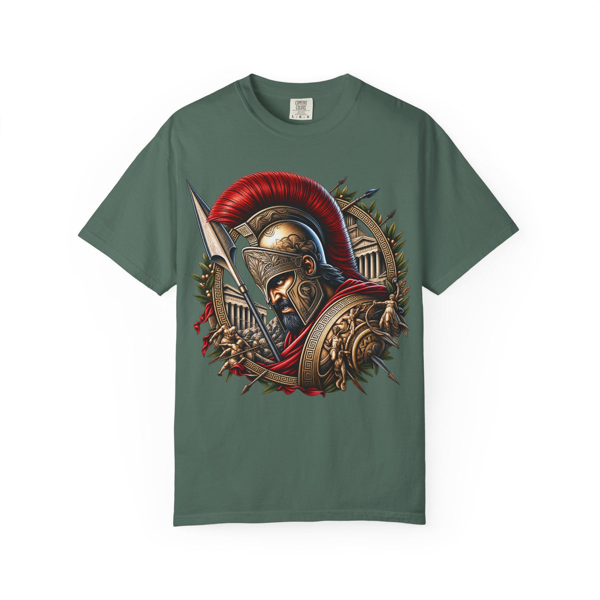 Spartan Warrior T-Shirt — Ancient Greek Helmet & Shield Graphic