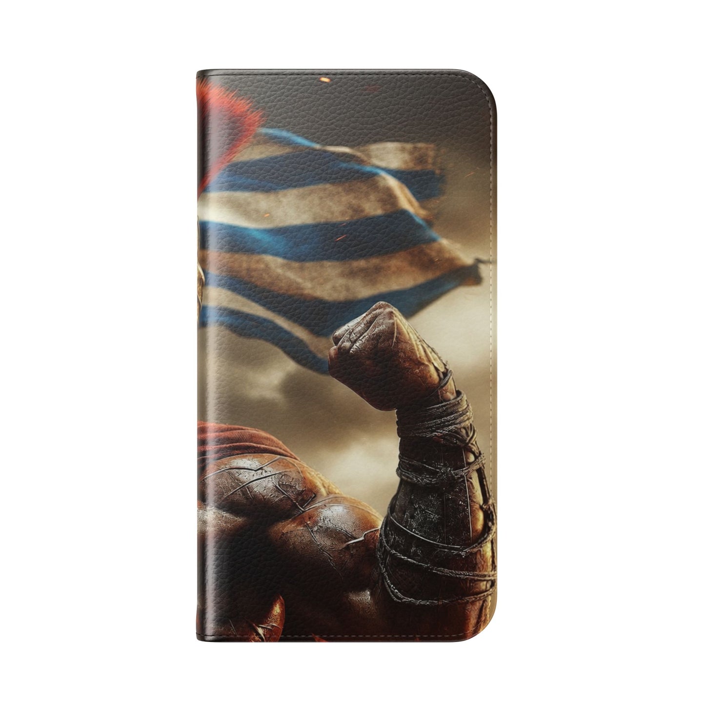 Spartan pride Flip Phone Case - Leather Wallet Flip Case with Greek Flag Design