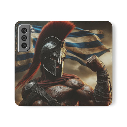 Spartan pride Flip Phone Case - Leather Wallet Flip Case with Greek Flag Design