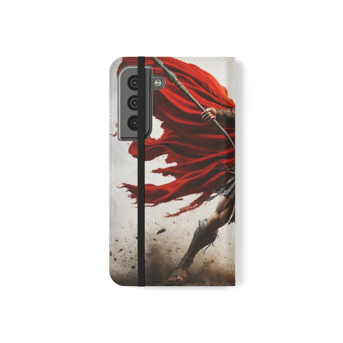 Spartan Warrior Flip Phone Case - Leather Wallet Folio with Red Cape Battle Design