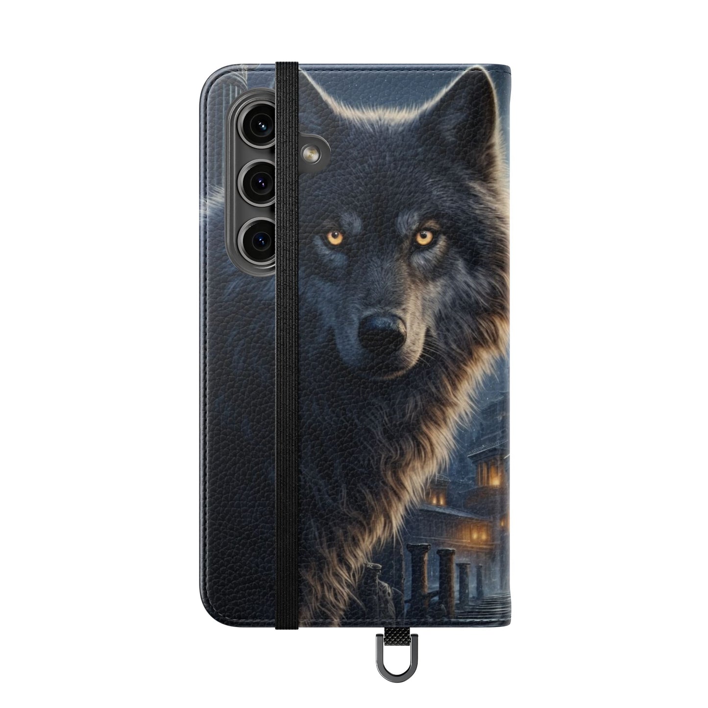 Wolf at Moonlit Ruins Flip Case — Mystical Nightscape Phone Wallet