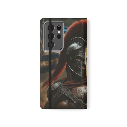 Spartan pride Flip Phone Case - Leather Wallet Flip Case with Greek Flag Design