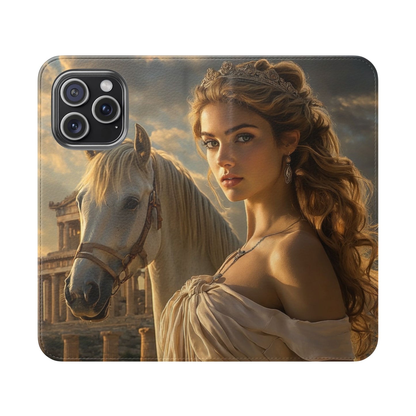 Roman Goddess Horse Portrait Flip Case — Vintage Mythic Phone Wallet